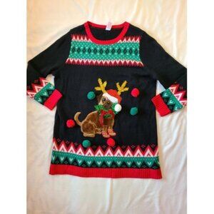 Woman's Ugly Christmas Sweater by HOLIDAY TIME Plus Size 0X (14W) Dog Pug Puppy